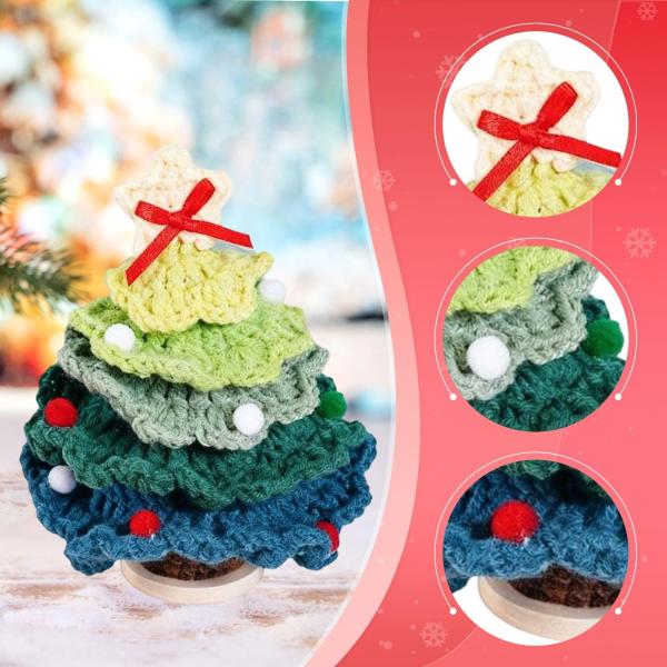 かぎ針編みのクリスマスツリーオーナメント リビングルーム用 面白い装飾 ホリデーテーブルトップ グリーン