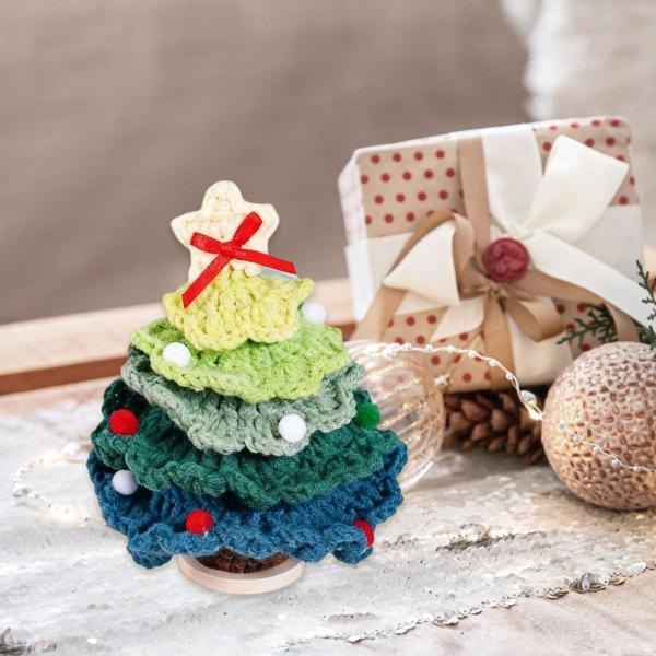 かぎ針編みのクリスマスツリーオーナメント リビングルーム用 面白い装飾 ホリデーテーブルトップ グリーン