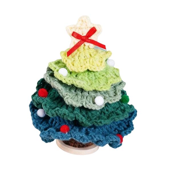 かぎ針編みのクリスマスツリーオーナメント リビングルーム用 面白い装飾 ホリデーテーブルトップ グリーン
