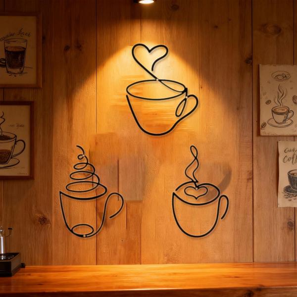 3 個入り コーヒーカップ ウォールアート デコレーション アートワーク スタイリッシュ クリエイティブ ウォール デコレーション コーヒーサイン ホ