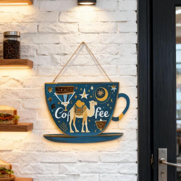 コーヒーバードアサイン 軽量カフェサイン カッププレート ショップストアコーヒー用 ダークブルー