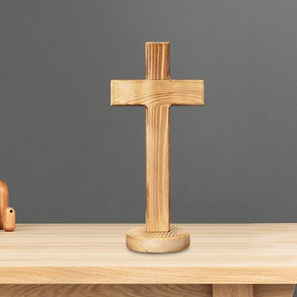 木製スタンディングクロスデスクトップオーナメント木製彫刻卓上十字架置物感謝祭屋内オフィスホームデコレーション