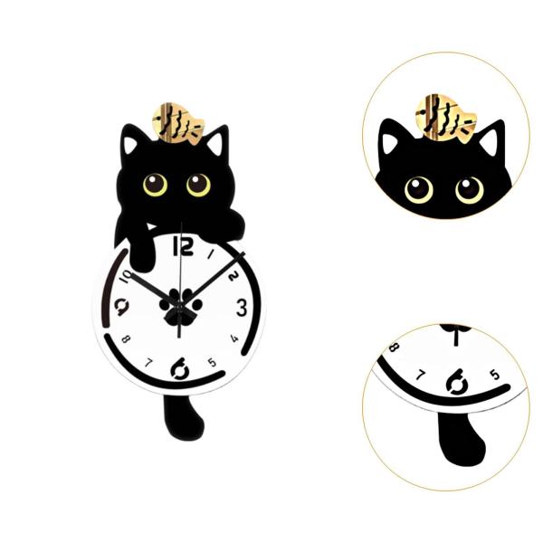 猫の振り子壁掛け時計 装飾時計 かわいい 軽量 壁飾り 静音 寝室 教室 キッチン ホームデコレーション