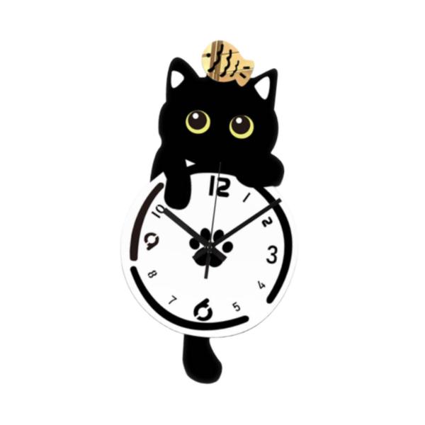猫の振り子壁掛け時計 装飾時計 かわいい 軽量 壁飾り 静音 寝室 教室 キッチン ホームデコレーション