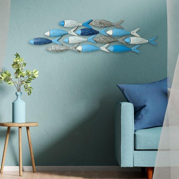 魚の壁飾り 装飾木製壁飾り 寝室 家庭 リビングルーム用 81cmx20.5cm