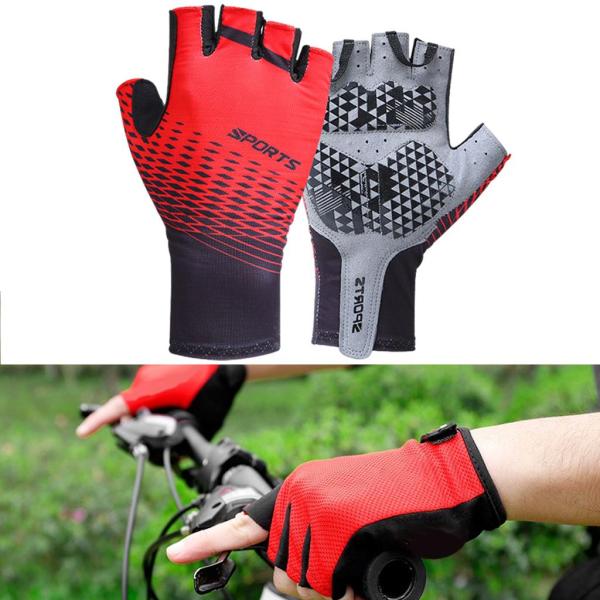 通気性のある夏の自転車用手袋滑り止め通気性のあるオートバイマウンテンメンズグローブユニセックス女性 - 赤L
