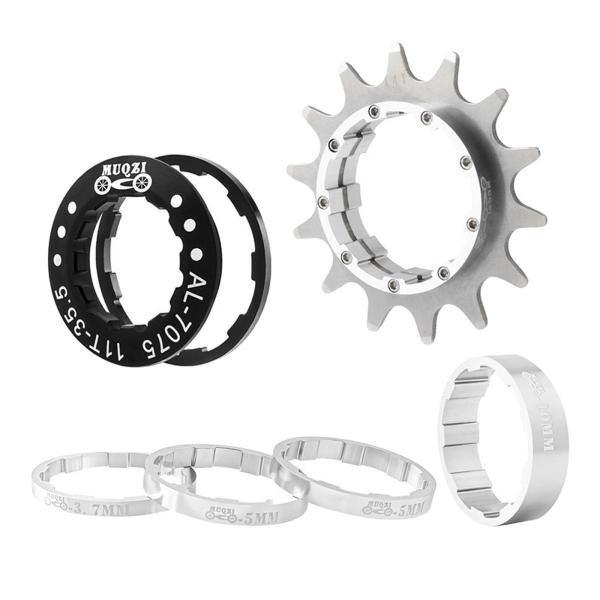 14Tシングルスピードフライホイールアダプターカセットスペーサー取り外し可能なコグシルバー