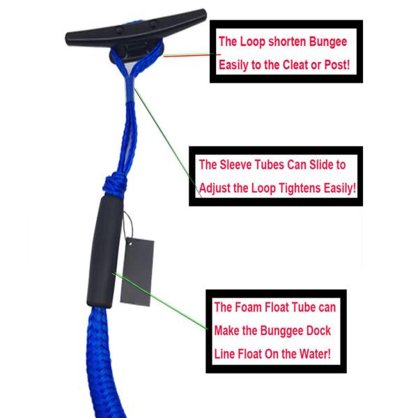弾性ボートバンジードックラインドッキングロープボートドックラインは5.5フィートのブラックホワイトウェーブに伸びます
