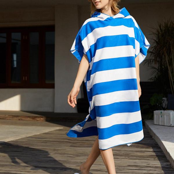 サーフポンチョ汗吸収ビーチタオルフード付き男性女性水泳マントネイビー