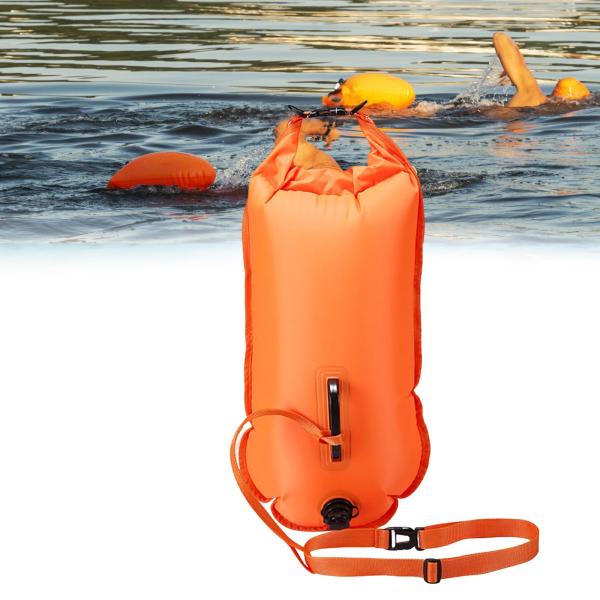オープンウォーター用スイムブイ、28L水泳安全フロート防水バッグ、水泳カヤッカー、シュノーケラー、水泳トレーニング用水泳プルブイ (オレンジ