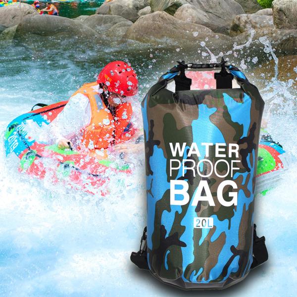 ショルダーストラップ付き防水バッグ ラフティングバッグ 水泳 ビーチ 釣り用 20L