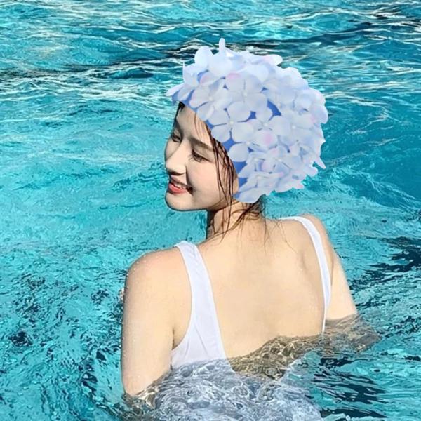 フラワー スイム キャップ あらゆるレベルの水泳に適したトレンディなスイミング ハット ギフト ホリデー ブルー