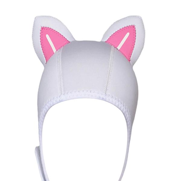 猫耳ダイビングフード 3 ミリメートルネオプレンウェットスーツフードキャップウォータースポーツ水泳帽子ホワイトライン S