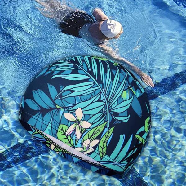 スイミングキャップ スイミングハット 快適なスイムプール 入浴用帽子 夏用 伸縮性のある 花柄プリント ユニセックス 入浴用キャップ ロング｜stk-shop｜02