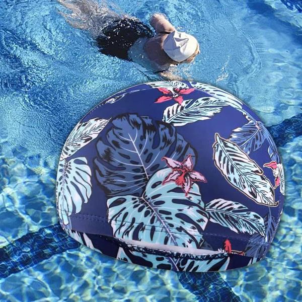 スイミングキャップ スイミングハット 快適なスイムプール 入浴用帽子 夏用 伸縮性のある 花柄プリント ユニセックス 入浴用キャップ ロング｜stk-shop｜03