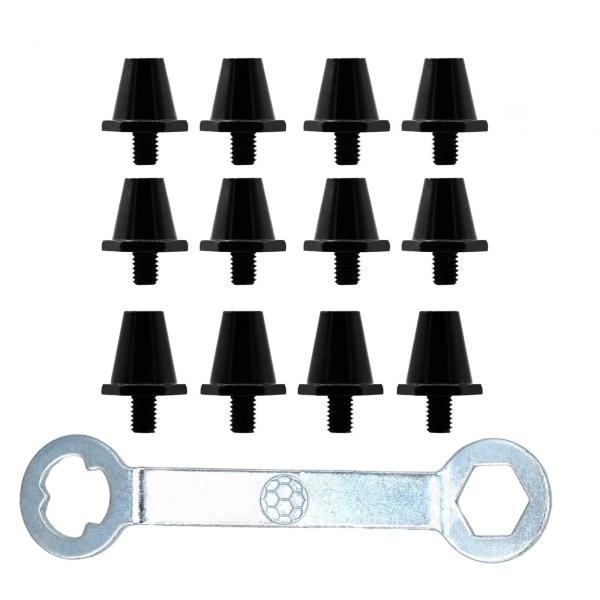 12x サッカー ブーツ スパイク 安定した交換用スパイク 屋内 屋外 スポーツ用 ブラック レンチ付き 13mm 15mm