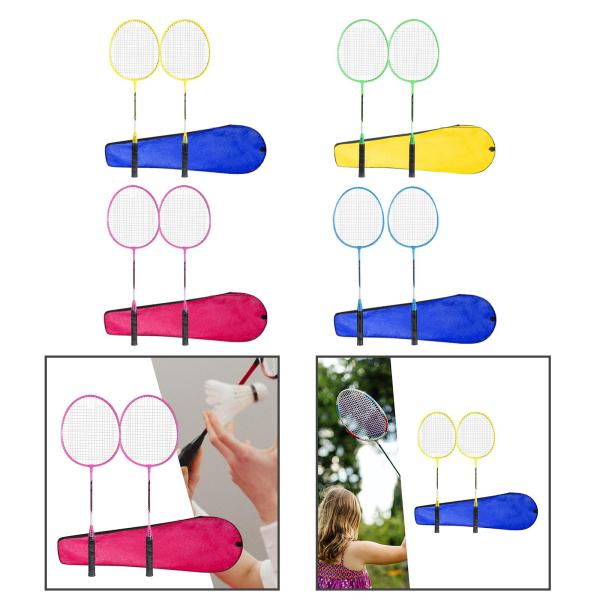 2 個のバドミントン ラケット セット バドミントン羽根 ゲーム初心者用 屋外 イエロー