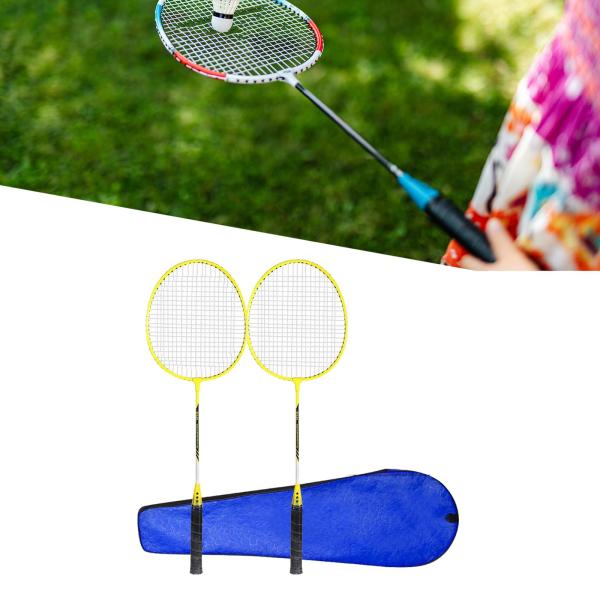 2 個のバドミントン ラケット セット バドミントン羽根 ゲーム初心者用 屋外 イエロー