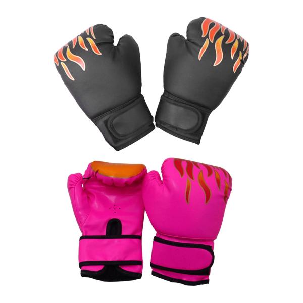 2 ペアの子供用ボクシンググローブフィットネスエクササイズMMAムエタイヘビーバッググローブピンクとブラック