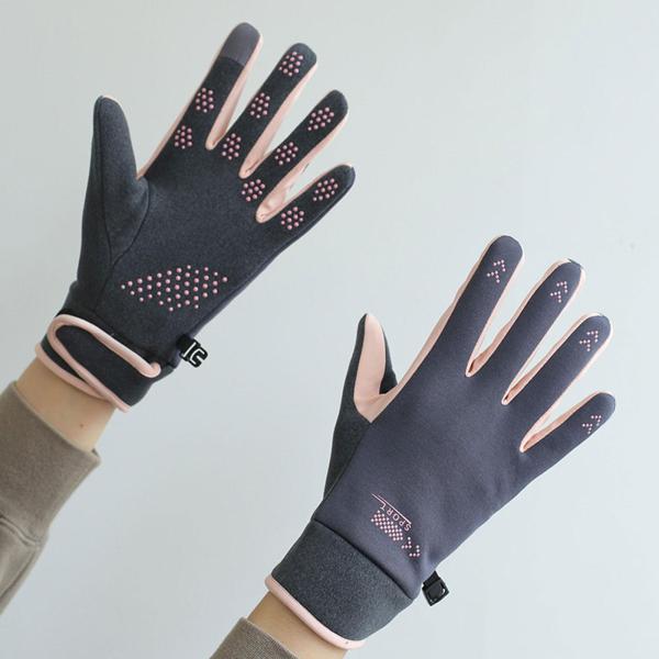 冬用暖かいサイクリンググローブ 滑り止め 男性用 女性用 ランニング スポーツ アウトドア グレーとピンク