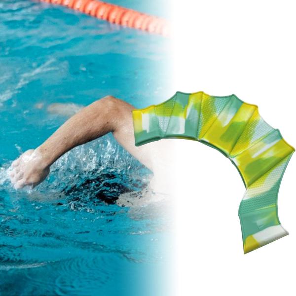1ペア ハンド スイミングフィン 器具 水泳用 手のひら 指 水泳用 男性用 ダイビング用 シアン L
