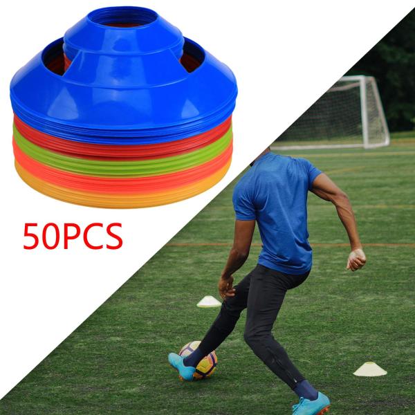サッカーディスクコーン 50個 フットボールフィールドマーカーアクセサリー ポータブルアジリティサッカー補助具 スポーツ アウトドア トラックトレーニ