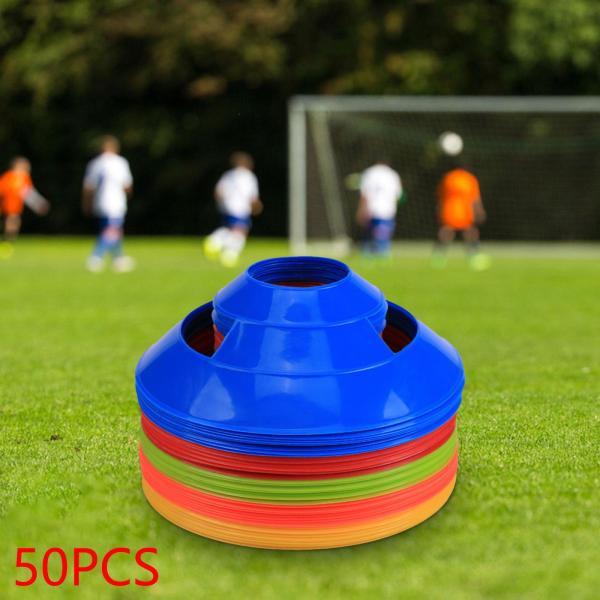サッカーディスクコーン 50個 フットボールフィールドマーカーアクセサリー ポータブルアジリティサッカー補助具 スポーツ アウトドア トラックトレーニ