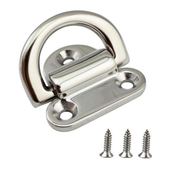 折りたたみパッドアイDリングマリンパーツ2個、研磨済み、丈夫で滑らかなデッキラッシングリング、ヨットトレーラートラック用スチールタイダウン