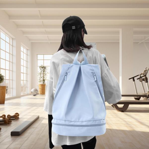 巾着バックパックバッグ 防水 女性用 オーガナイザー ジム リュックサック ブルー L