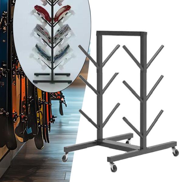 スケートボードラック フロアラック キャスター付き スタンディング ヘビーデューティー メタル スキー&スノーボード ストレージラック スケートボード
