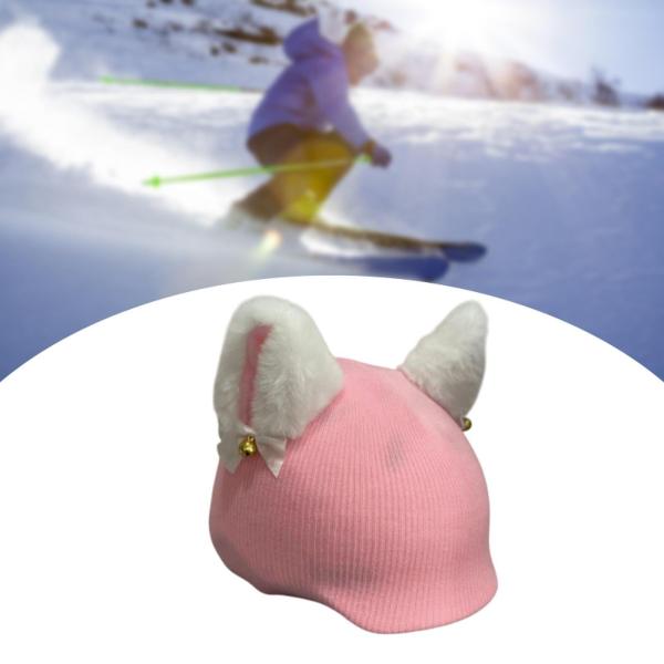 猫耳 スノースキーヘルメットカバー アウトドア 可愛くて楽しい カジュアルヘルメットアクセサリー ホワイト ピンク