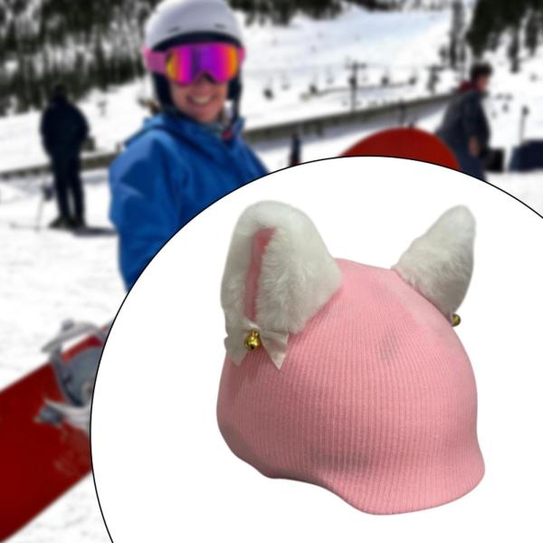 猫耳 スノースキーヘルメットカバー アウトドア 可愛くて楽しい カジュアルヘルメットアクセサリー ホワイト ピンク