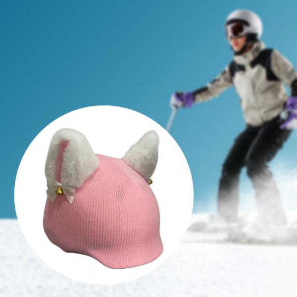 猫耳 スノースキーヘルメットカバー アウトドア 可愛くて楽しい カジュアルヘルメットアクセサリー ホワイト ピンク