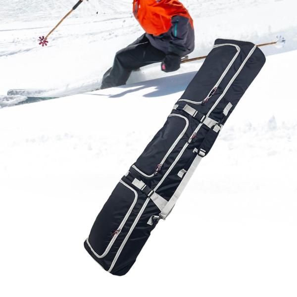 スキーバッグ キャスター付き 大人用 ハンドル付き スノーボード用スリーブ スキー用 グレーとブラック