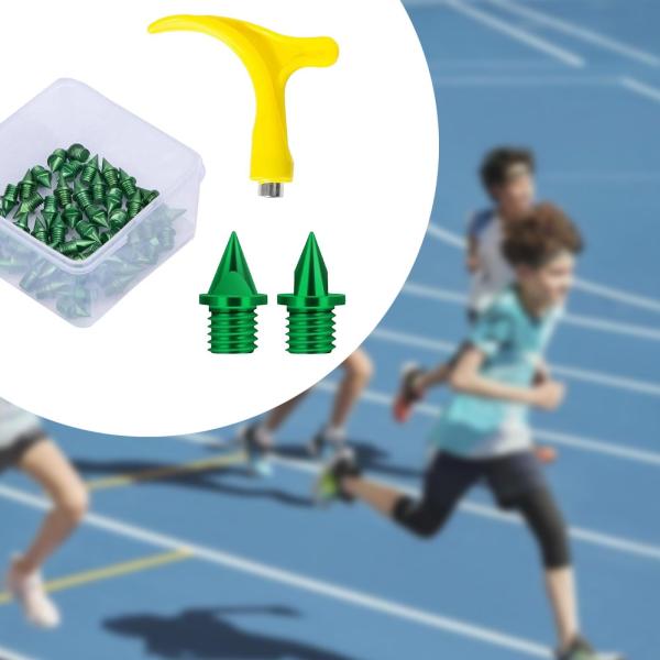 50pcsトラックシューススパイク競技スポーツトレーニンググリーンのレンチ付きポータブル