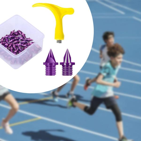 競争スポーツトレーニングパープル用のレンチ付きポータブル50pcsトラックシューススパイク