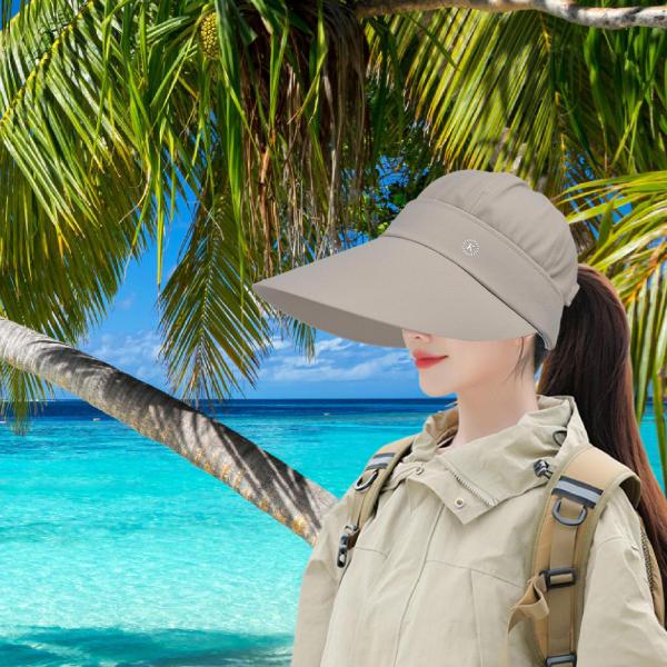 夏用サンハット 調節可能なファッション日焼け防止帽子 旅行 ビーチ用 カーキ