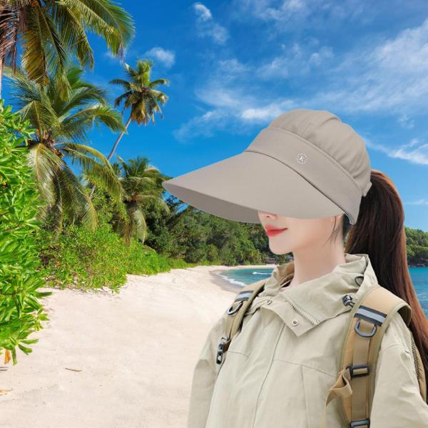 夏用サンハット 調節可能なファッション日焼け防止帽子 旅行 ビーチ用 カーキ