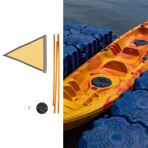 カヤックフラッグベースキット アルミニウム合金製 安定したベース付き ボート ディンギー ヨット用 オレンジフラッグ