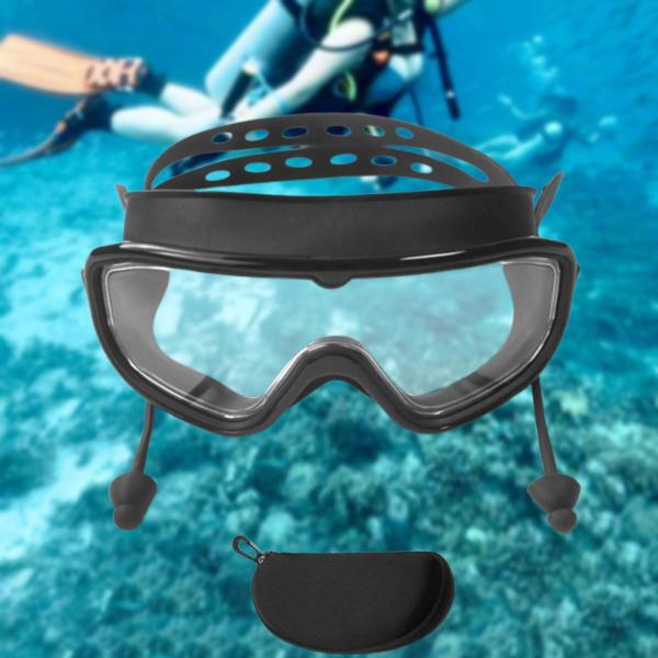 大人用水泳ゴーグル 漏れ防止 収納ケース付き 快適な水泳ゴーグル ブラック