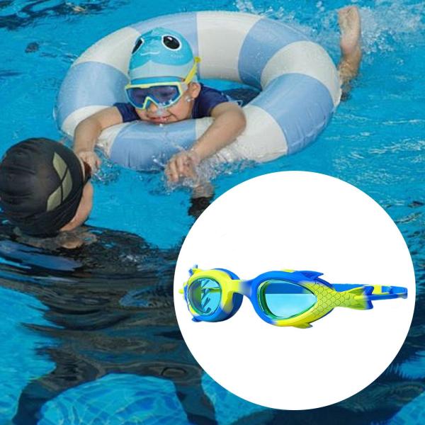 プールゴーグル 調節可能なノーズブリッジ 水泳用メガネ 男の子 女の子 子供用 3〜12歳 ブルー イエロー