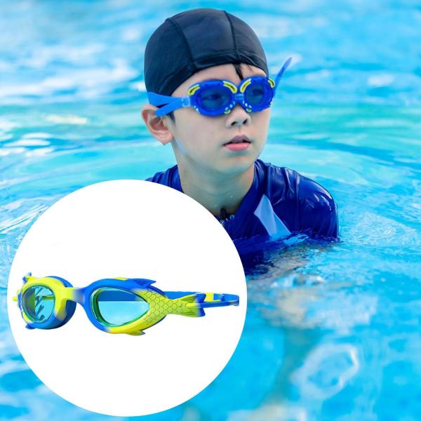 プールゴーグル 調節可能なノーズブリッジ 水泳用メガネ 男の子 女の子 子供用 3〜12歳 ブルー イエロー