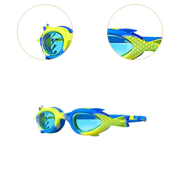 プールゴーグル 調節可能なノーズブリッジ 水泳用メガネ 男の子 女の子 子供用 3〜12歳 ブルー イエロー