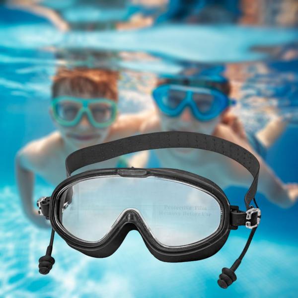 子供用スイミングゴーグル 防水 軽量 広視野角 ポータブル ソフトアイウェア ブラック