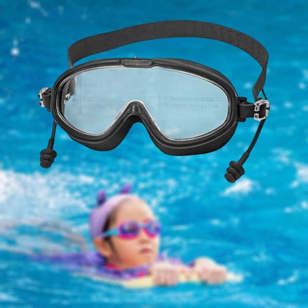 子供用スイミングゴーグル 防水 軽量 広視野角 ポータブル ソフトアイウェア ブラック