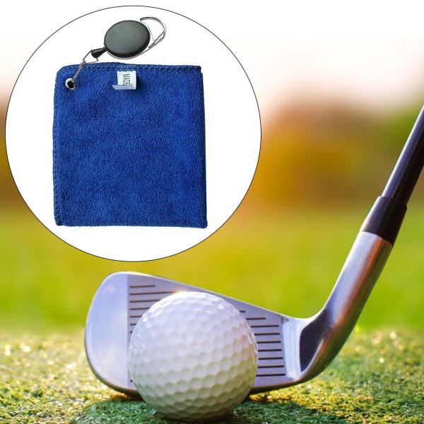 クリップ付きゴルフボールタオル ポータブルスクエア 伸縮式クリップ ゴルフボールクリーナー ブルー