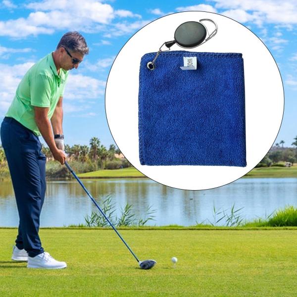 クリップ付きゴルフボールタオル ポータブルスクエア 伸縮式クリップ ゴルフボールクリーナー ブルー