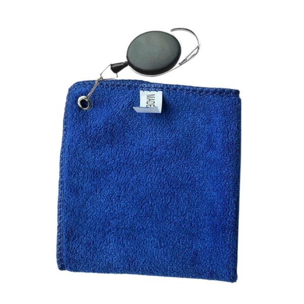 クリップ付きゴルフボールタオル ポータブルスクエア 伸縮式クリップ ゴルフボールクリーナー ブルー