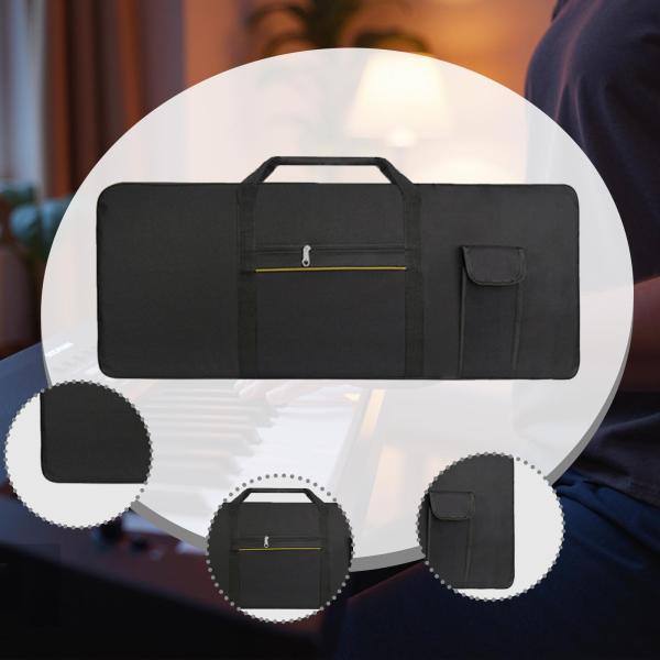 61鍵キーボードギグバッグ エレキピアノケース オーディオケーブル・ペダル収納可能 屋外用 イエローストリップ付き