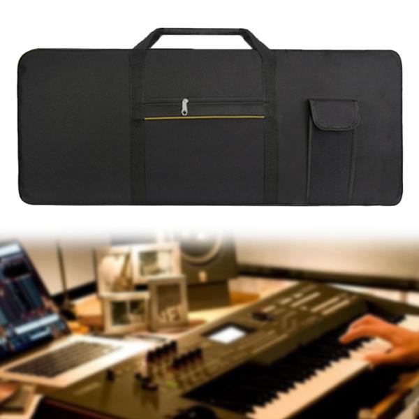 61鍵キーボードギグバッグ エレキピアノケース オーディオケーブル・ペダル収納可能 屋外用 イエローストリップ付き